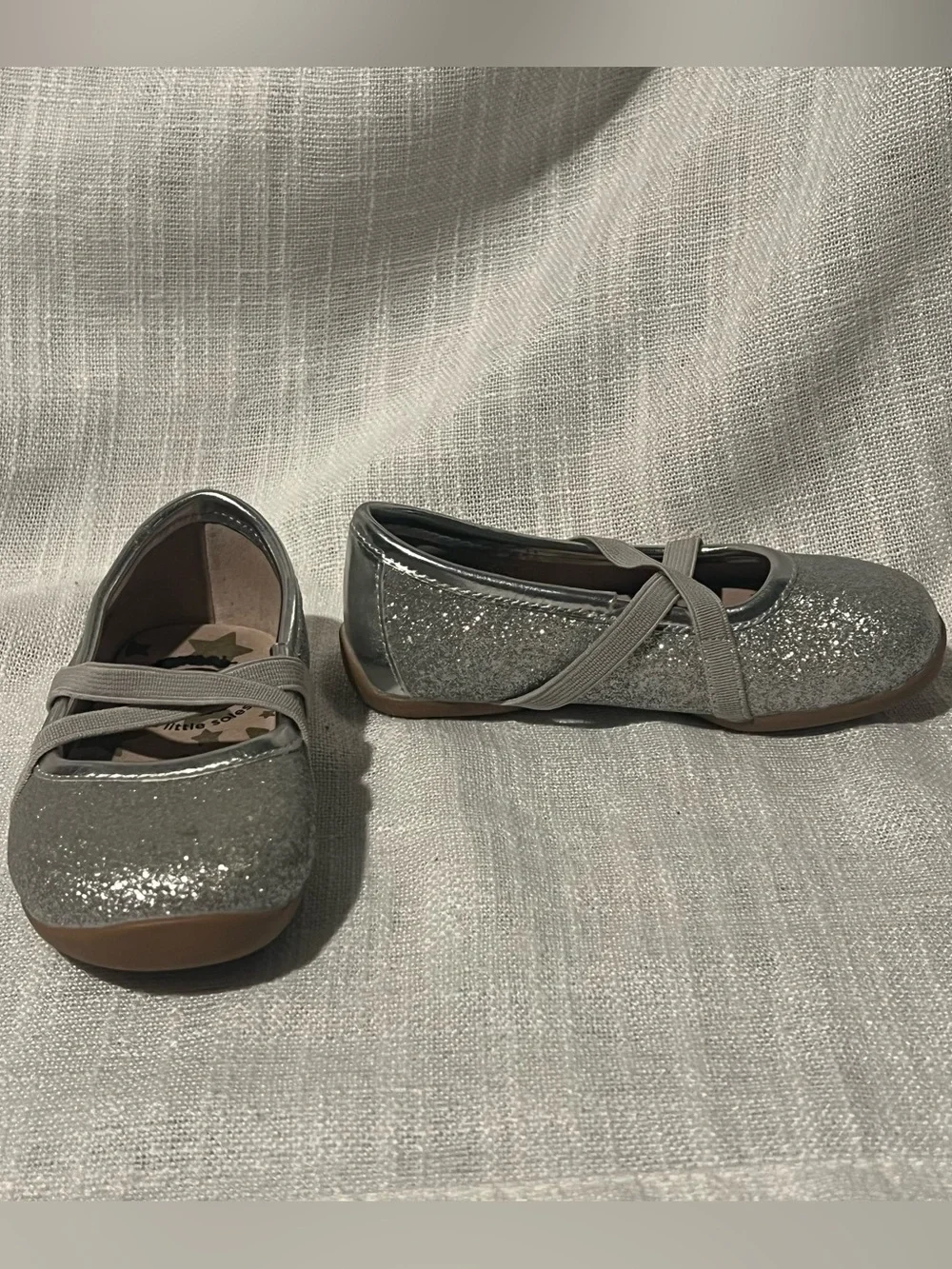 Livie & Luca Silver Glitter Cross-Strap Mary Janes